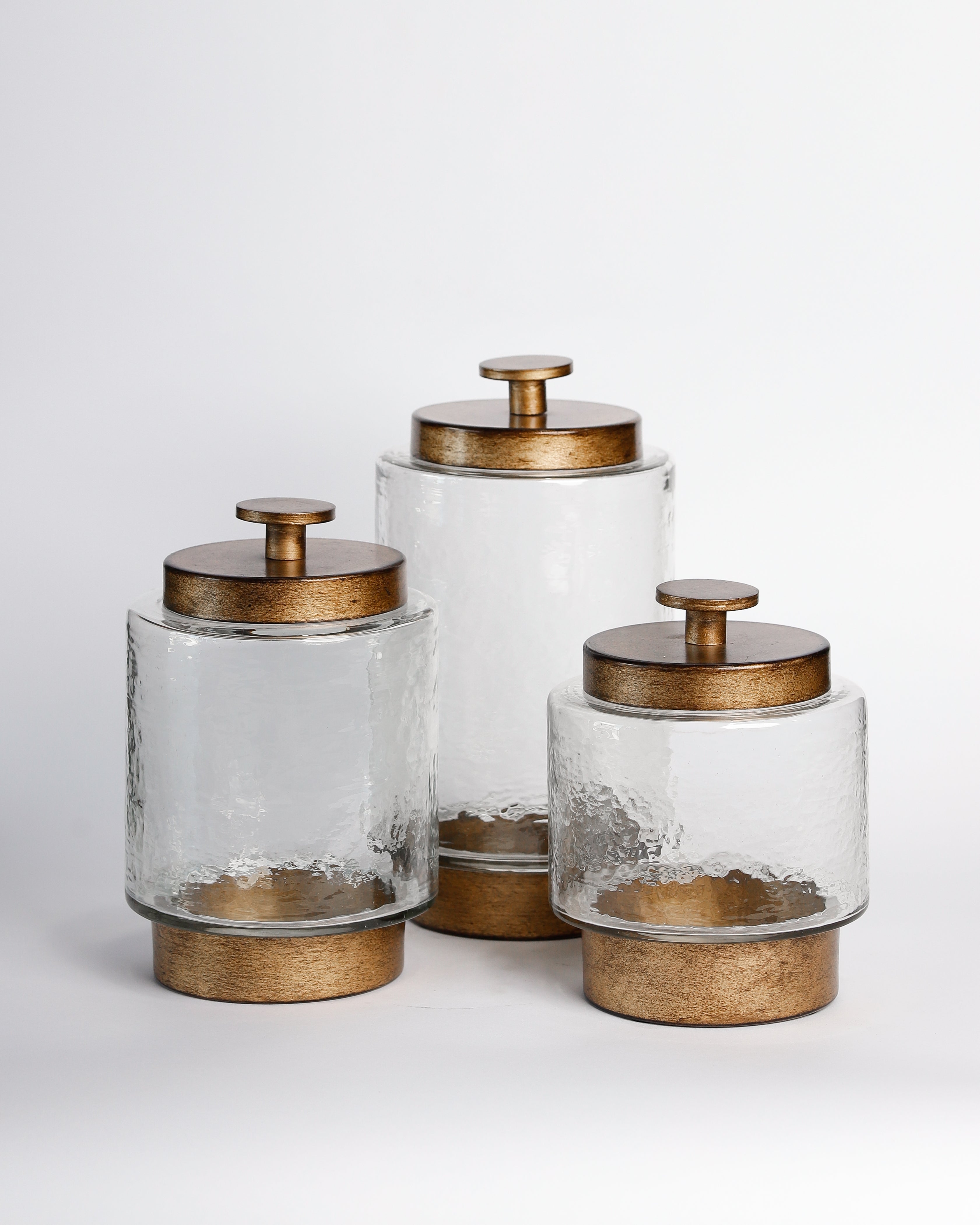 Glass Containers with Gold Accents, Set of 3