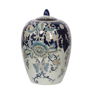 Blue and White Chinoiserie Small Floral Jar with Lid