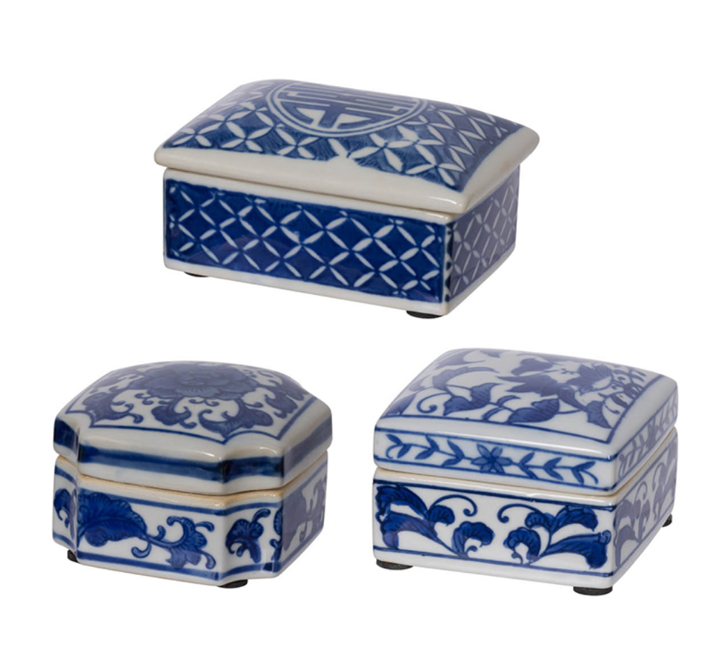 Set of 3 Leith Blue & Whte Decorative Boxes