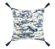 Blue & White Throw Pillow with Tassels