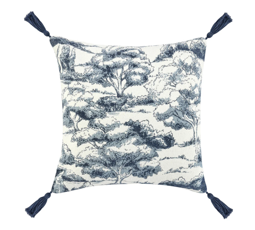 Blue & White Throw Pillow with Tassels